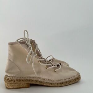 Naguisa Annona Square Toe Open Front Lace Up Jute Boots In Ecru Natural